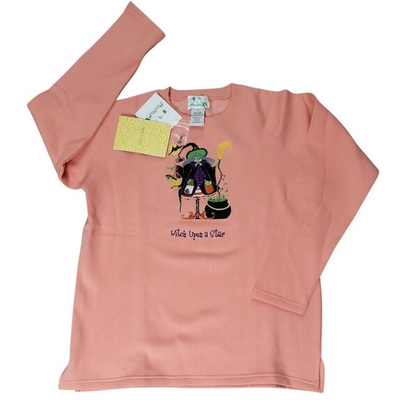 Quacker Factory Witch Upon a Star Halloween Sweater M Orange Embellished QVC NEW - Picture 1 of 11